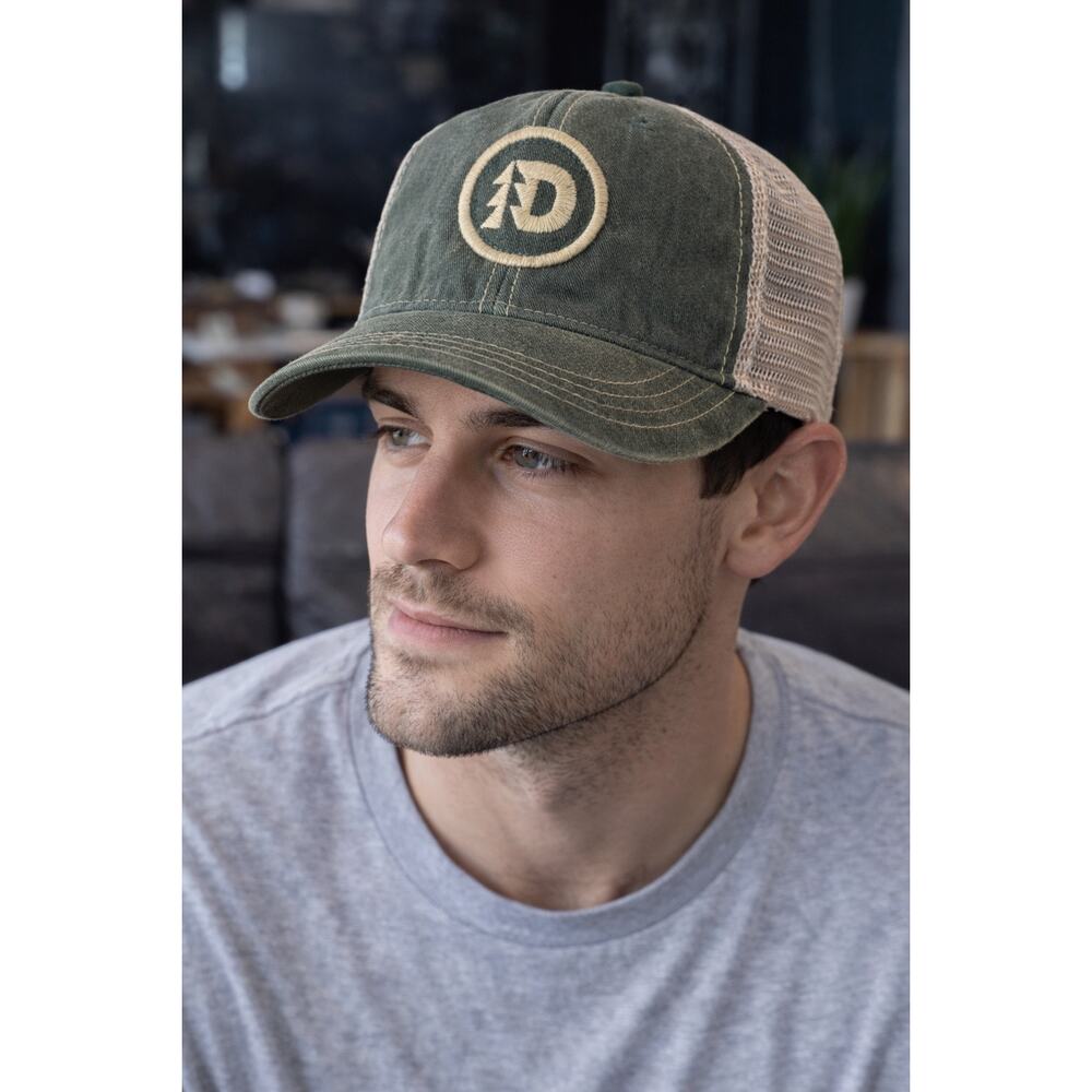 Legacy Old Favorite Trucker Hat Green Tan Mesh Adjustable Outdoors Logo Cap
